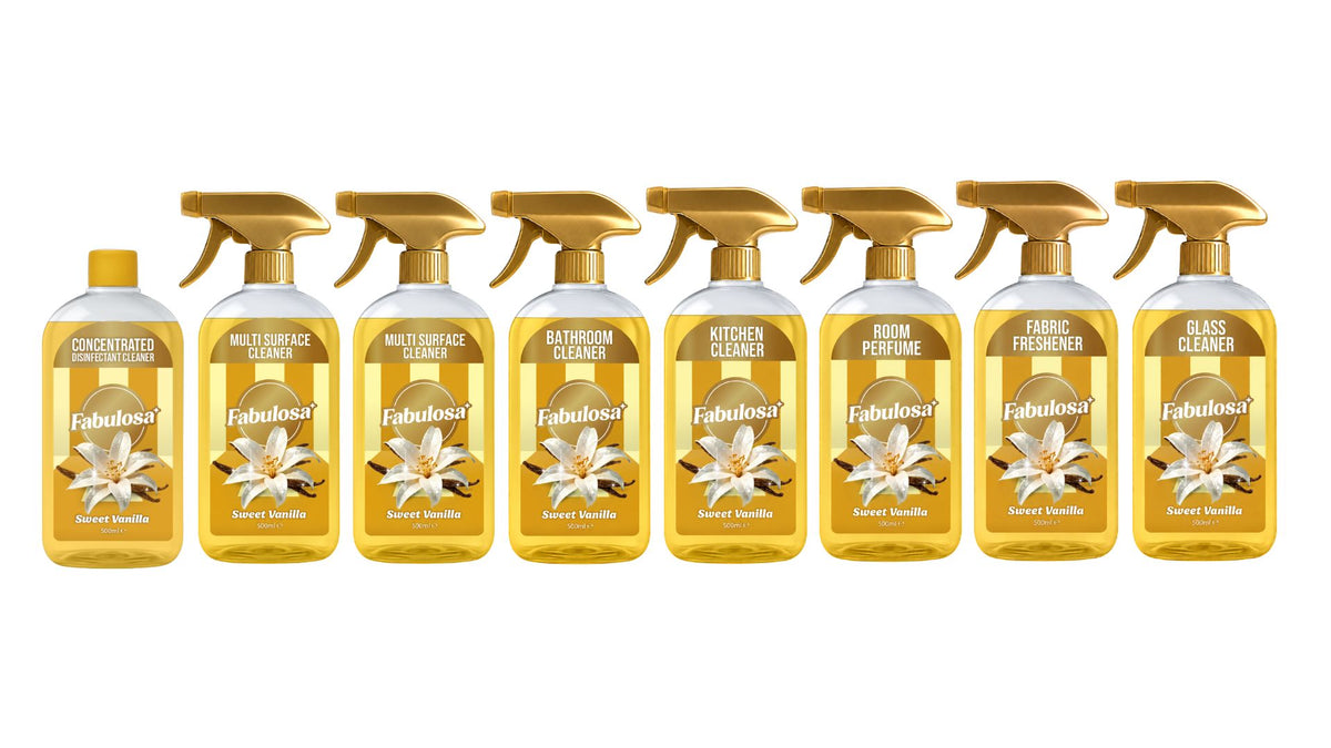Fabulosa Scented Sweet Vanilla Collection Fragranced Household 9 Pack Cleaning Bundle