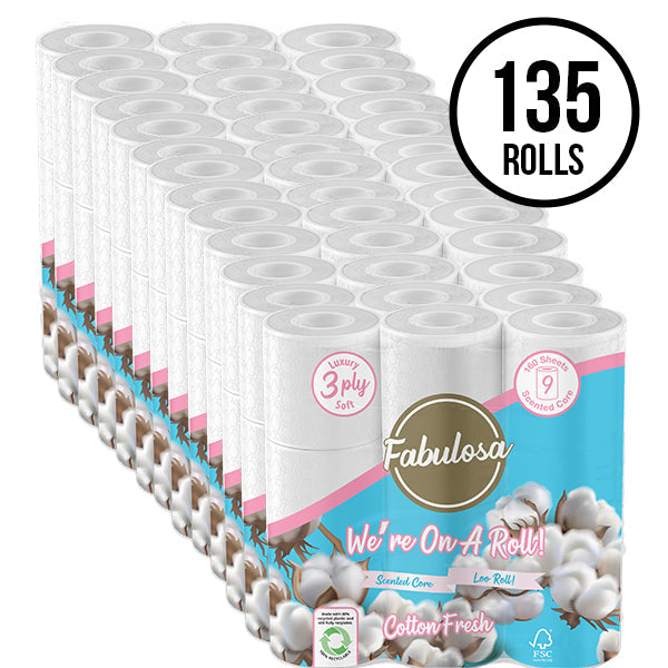 Fabulosa 135 Pack 3 Ply Scented Toilet Roll Cotton Fresh Fragranced 15 x 9 Pack Bundle