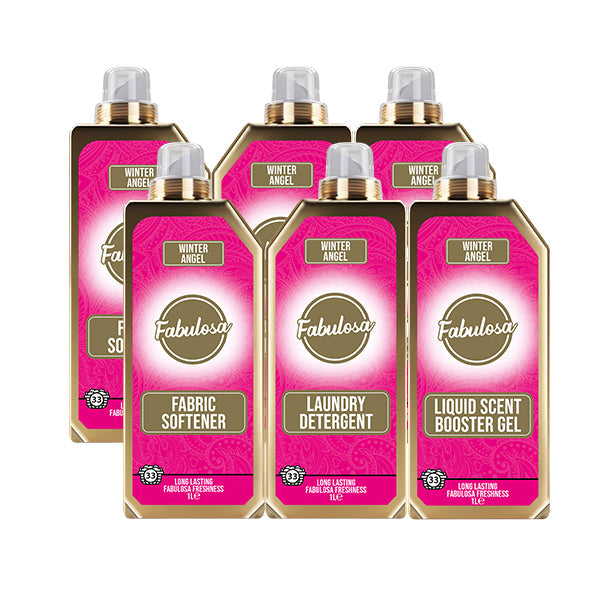 Fabulosa Winter Angel Fragranced Laundry 6 Piece Bundle, 2x Laundry Detergent, 2x Fabric Softener, 2x Liquid Scent Booster Gel