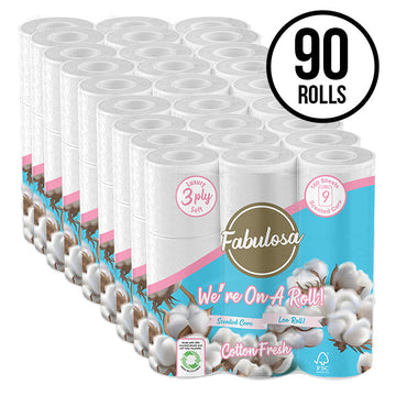 Fabulosa 90 Pack 3 Ply Scented Toilet Roll Cotton Fresh Fragranced 10 x 9 Pack Bundle