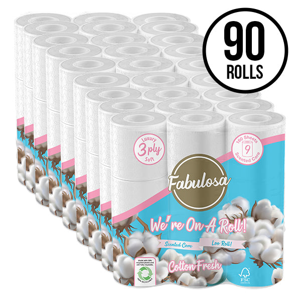 Fabulosa 90 Pack 3 Ply Scented Toilet Roll Cotton Fresh Fragranced 10 x 9 Pack Bundle