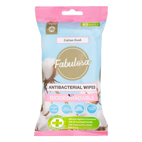 Fabulosa Biodegradable Antibacterial Surface Wipes Cotton Fresh 80 Pack