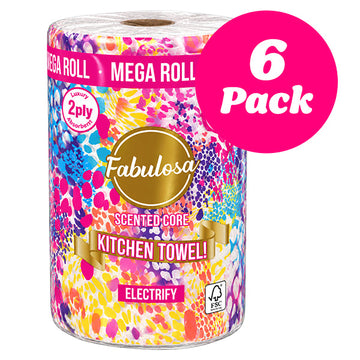 Fabulosa Scented Core Kitchen Towel Electrify Mega Roll 6 Pack Bundle