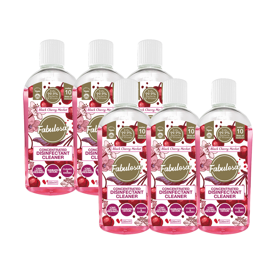 Fabulosa Multi-Purpose Concentrated Antibacterial Disinfectant Black Cherry Merlot 220ml 6 Pack