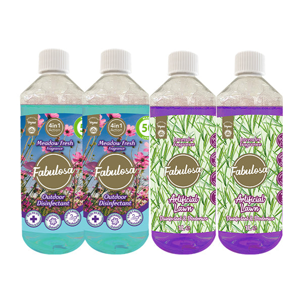 Fabulosa Outdoor Cleaning Bundle, 2 x Artificial Lawn Cleaner Lavender Fragrance, 2 x Outdoor Disinfectant Meadow Fresh Fragrance